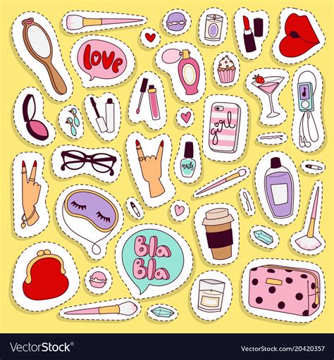 Girl Fashion Symbols Stickers Patches Cute Vector Image