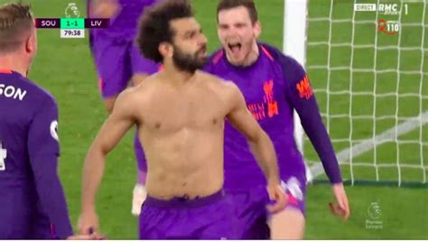 Video Mo Salah Runs From His Half Scores Worldy Rips Off Shirt In Epic Scenes