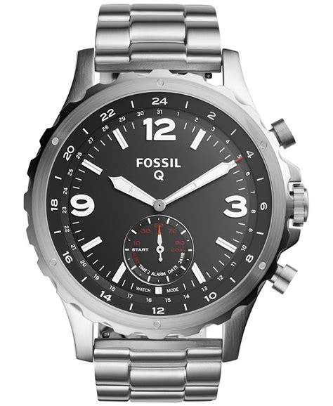 Fossil Q Mens Nate Stainless Steel Bracelet Hybrid Smart Watch 50mm