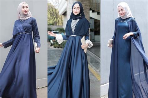 3 Model Dress Satin Hijab Warna Navy Untuk Gaya Kondangan Super Elegan