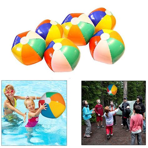 Inflatable Beach Balls 12 Pack Bright Rainbow Colored Pool Toys For