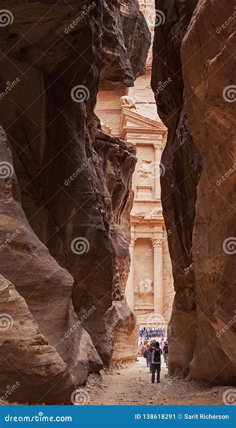 The Siq Canyon And The Treasury At Petra In Jordan Stock Image Image