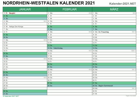 Urlaubskalender 2021 kostenlos in deutscher version downloaden! Kalender 2021 Nordrhein-Westfalen