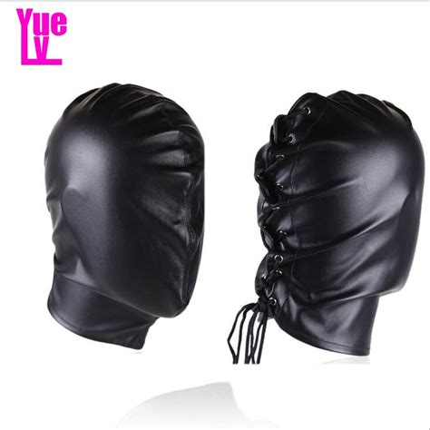 Yuelv Pu Leather Slave Hood Full Head Bondage Headgear Restraints
