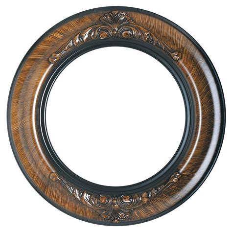 Round Frame In Vintage Walnut Finish Antique Stripping On Brown Oval