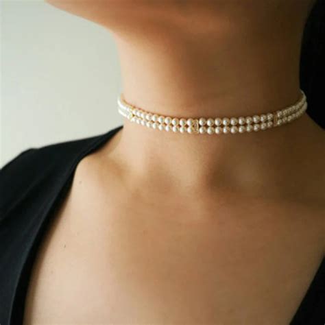 2017 New Trendy Handmade Double Layer Pearl Choker Necklace For Women