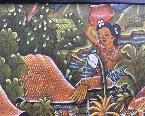 Vintage Framed Balinese Painting On Paper Indonesian Mythology Folk