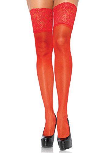Leg Avenue Womens Spandex Sheer Thigh Highs With Silicone Stay Up Lace Top Thigh High