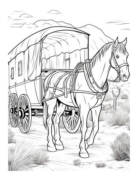 Rural Ride Free Horse And Wagon Coloring Page Free Coloring Adventure