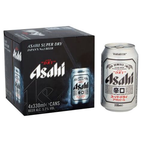 Asahi Super Dry Beer 4 X 330ml Can Fridge Pack Tesco Groceries