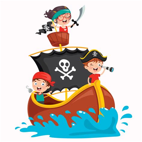 Little Kid Pirates On Brown Gold Trimmed Ship 1219784 Vector Art At
