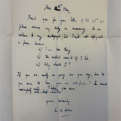 W H Auden Autograph Letter Signed Als By Auden W H 1946