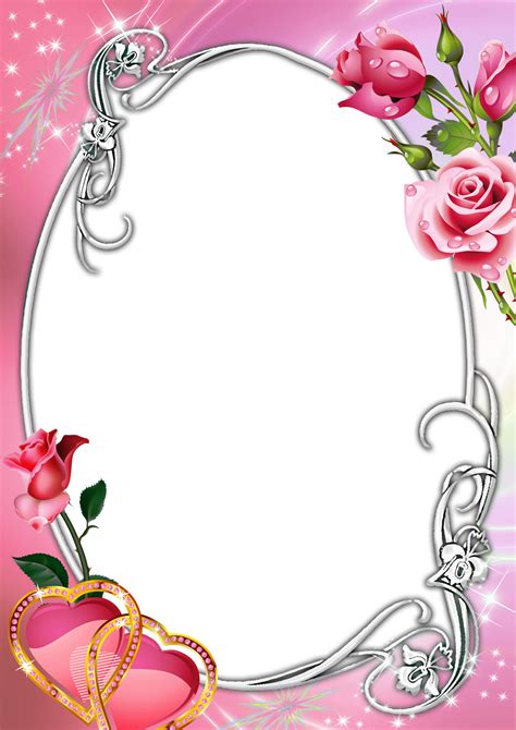 Pink Transparent Frame With Roses And Hearts Heart Frame Printable