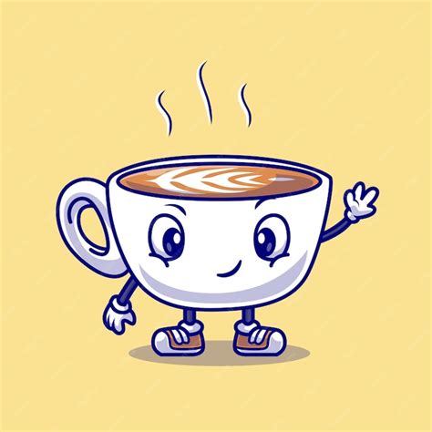 Free Vector Cute Coffee Cup Waving Hand Cartoon Vector Icon