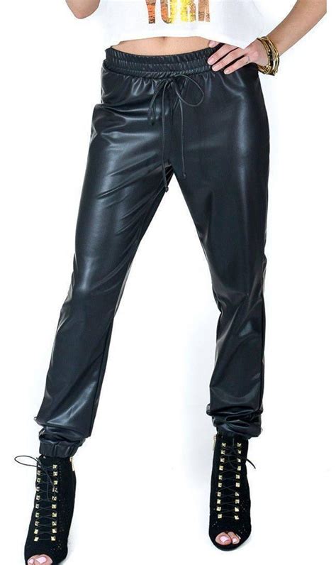 Faux Leather Jogger Pants With Drawstring Plus Sizes Available S 3xl