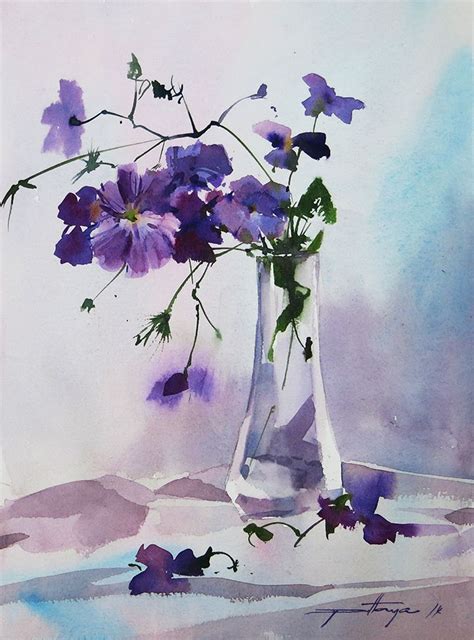 Flowers In Vase Watercolor Flowers Colorful Art Flower Painting