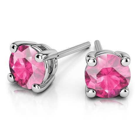 Pink Sapphire Round Gemstone Stud Earrings In White Gold 45 Mm