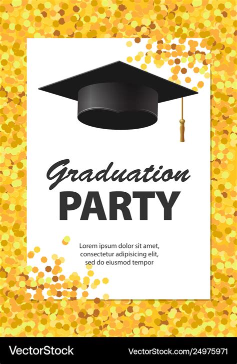 Graduation Party Invitation Card With Golden Vector Image