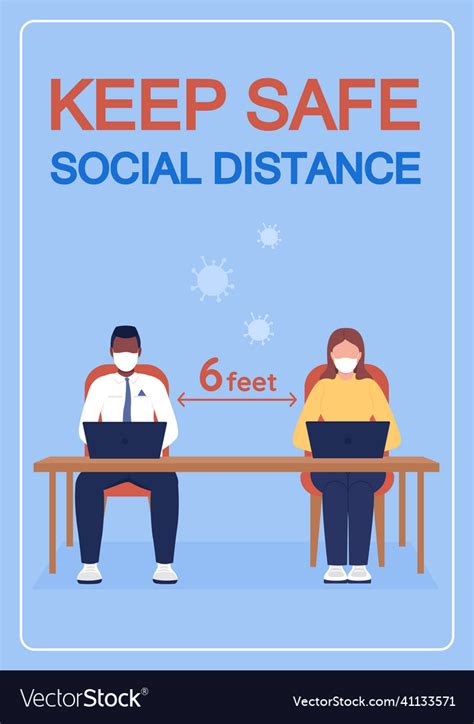 Keep Safe Social Distance Poster Flat Template Vector Image