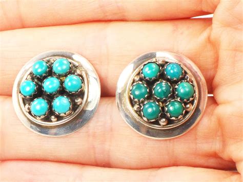 Vintage Sterling Silver Turquoise Earrings Turquoise Cluster Etsy