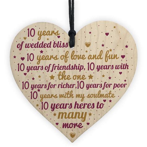 10 year anniversary gifts honor a decade of marriage with unique 10th anniversary gifts that show the strength and durability of metal and everlasting brilliance of diamonds. 10th Wedding Anniversary 10 Year Gift Wooden Heart First ...