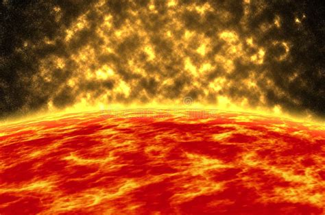 Sun Glowing In Outer Space Illustration Of The Sun Surface With Solar