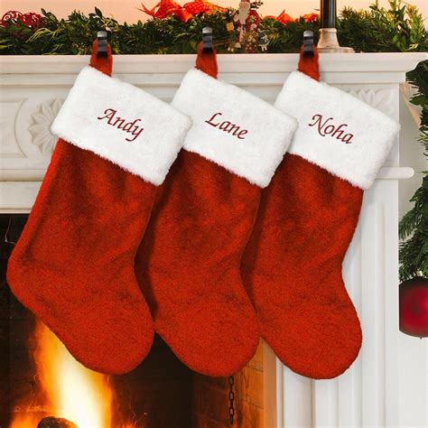 Personalized Red Plush Embroidered Christmas Stocking Etsy