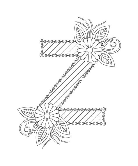 The Letter Z With Flowers And Leaves On It Is Outlined In Black And