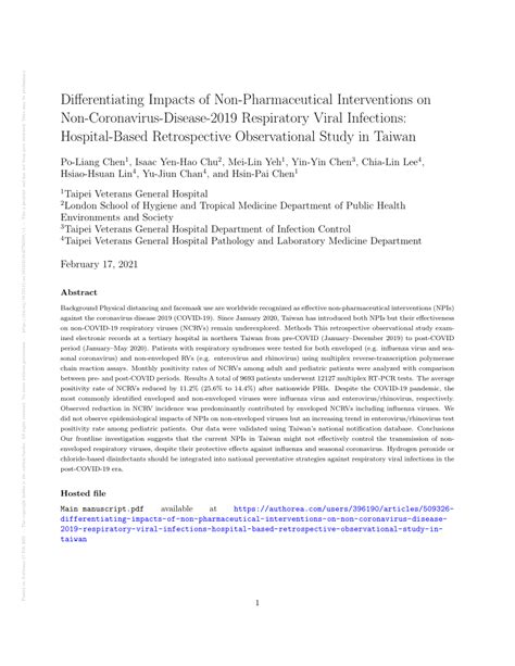 Pdf Differentiating Impacts Of Non Pharmaceutical Interventions On