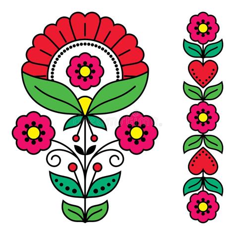 Swedish Floral Retro Pattern Long Traditional Folk Art Design Stock