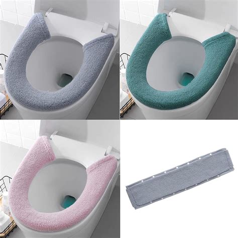Gukasxi 3 Pcs Soft Thicker Toilet Seat Warmer Cover Button Style 3