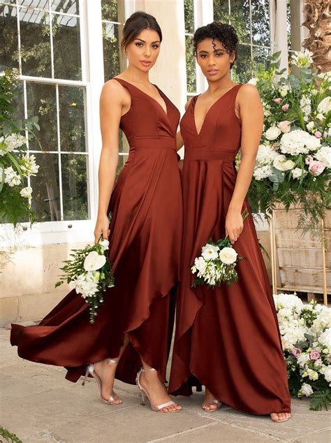 Satin Maxi Wrap Detail Dress In Red Rust Bridesmaid Dress Bridesmaid Dress Colors Fall