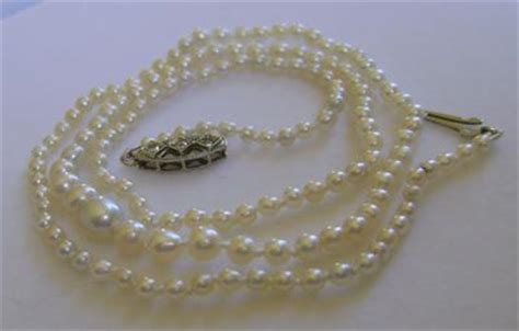 Antique Natural Saltwater White Pearl Necklace K Diamond Clasp