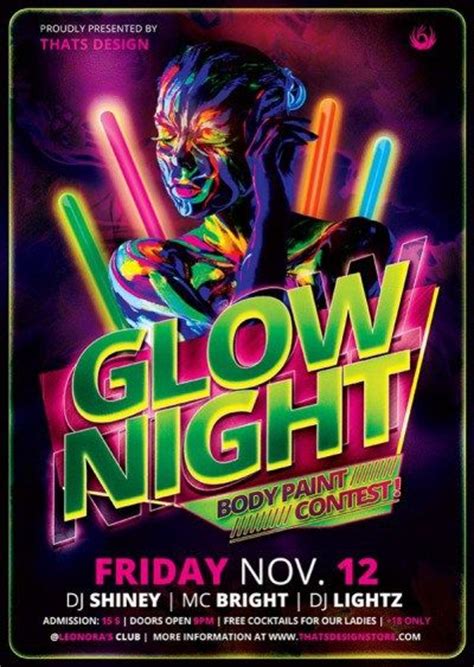 Glow Party Flyer Template Fluo Night Psd To Customize Cartaz De