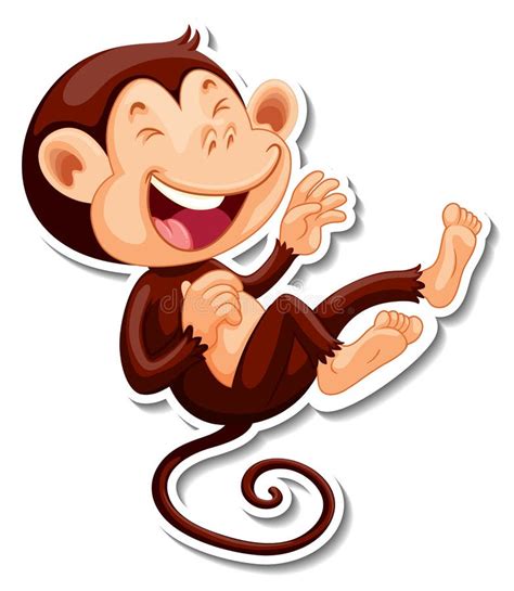 Funny Monkey Laughing Cartoon Character Sticker Stock Vector
