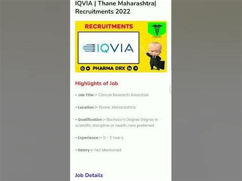 Clinical Research Associate IQVIA | Freshers Jobs | CRA IQVIA Thane ...