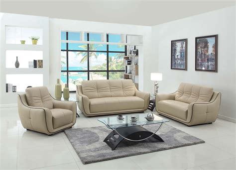 2088 Modern Living Room Set In Beige Leather By United
