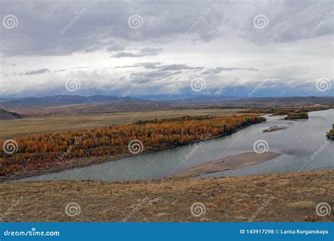 Yenisey River Beautiful Siberian Rivers And Blue Sky Stock Photo