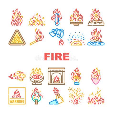 Flame Hot Fire Burn Bonfire Heat Icons Set Vector Stock Vector