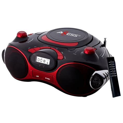 Axess 97084823m Red Portable Boombox Mp3cd Player With Text Display