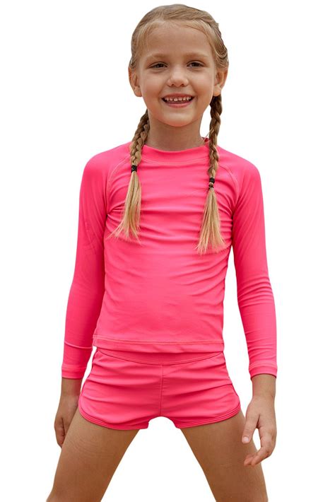 Rosy Long Sleeve Rash Guard For Little Girls Little Girl Swimsuits