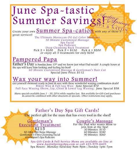 Take Advantage Of Our June Specials And Save Big Spa Marketing Marketing And Advertising