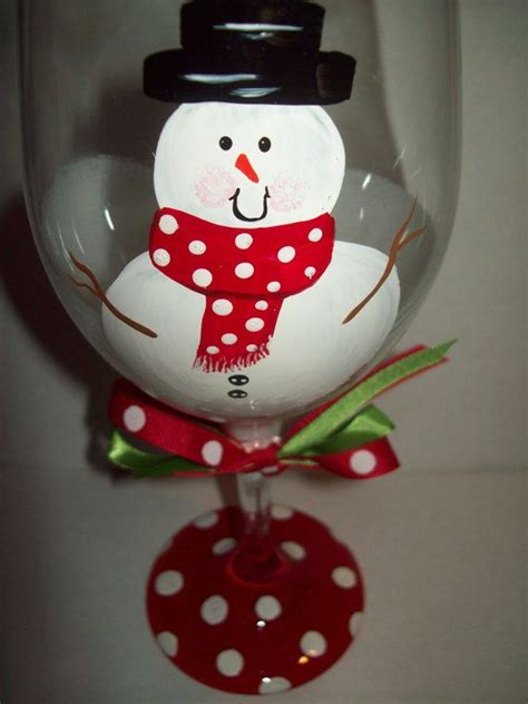 Frosty Snowman Wine Glass Etsy Christmas Wine Glasses Hand Painted
