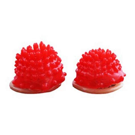 2pcs Sex Condoms Ribbed Dotted Spike Latex Lubricated Condom Red B81u