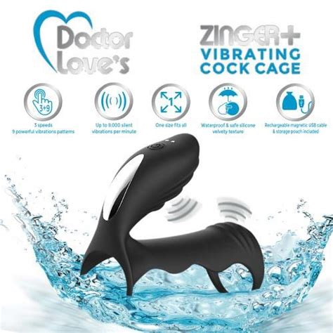 doctor love zinger vibrating rechargeable cock cage with remote control black sex toys at