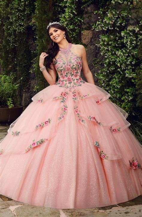 Mary S Quinceanera Dresses Mq1046 Floral Embroidered Halter Ballgown Quince Dresses Mexican