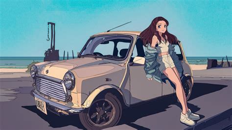 1920x1080 Loreley Anime Leaning On Car Laptop Full Hd 1080p Hd 4k