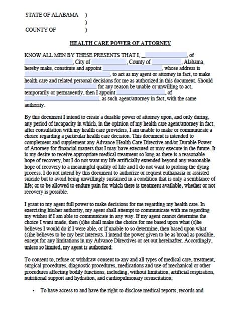 Free Alabama Medical Power Of Attorney Forms And Templates