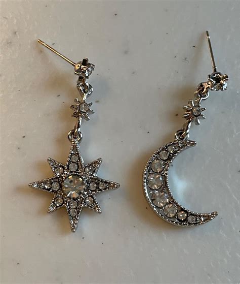 moon and star dangle drop earrings 925 sterling silver gold etsy