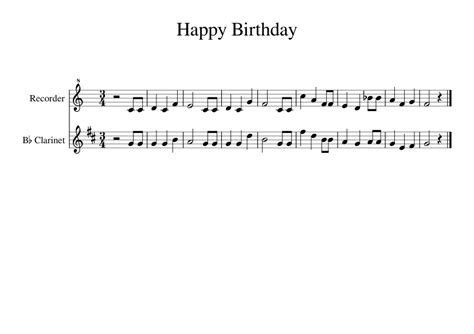 Happy Birthday Recorder Clarinet Duet Sheet Music For Clarinet In B